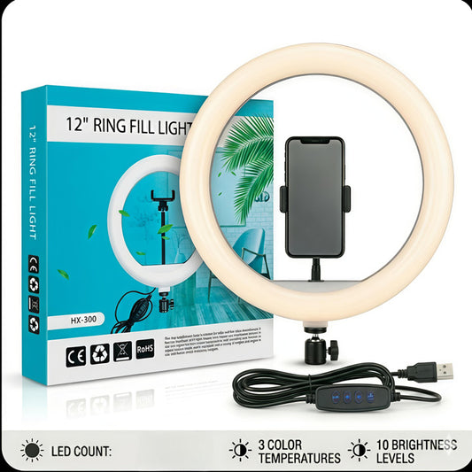 12" Ring Liff Light |USB With Phone Holder.
