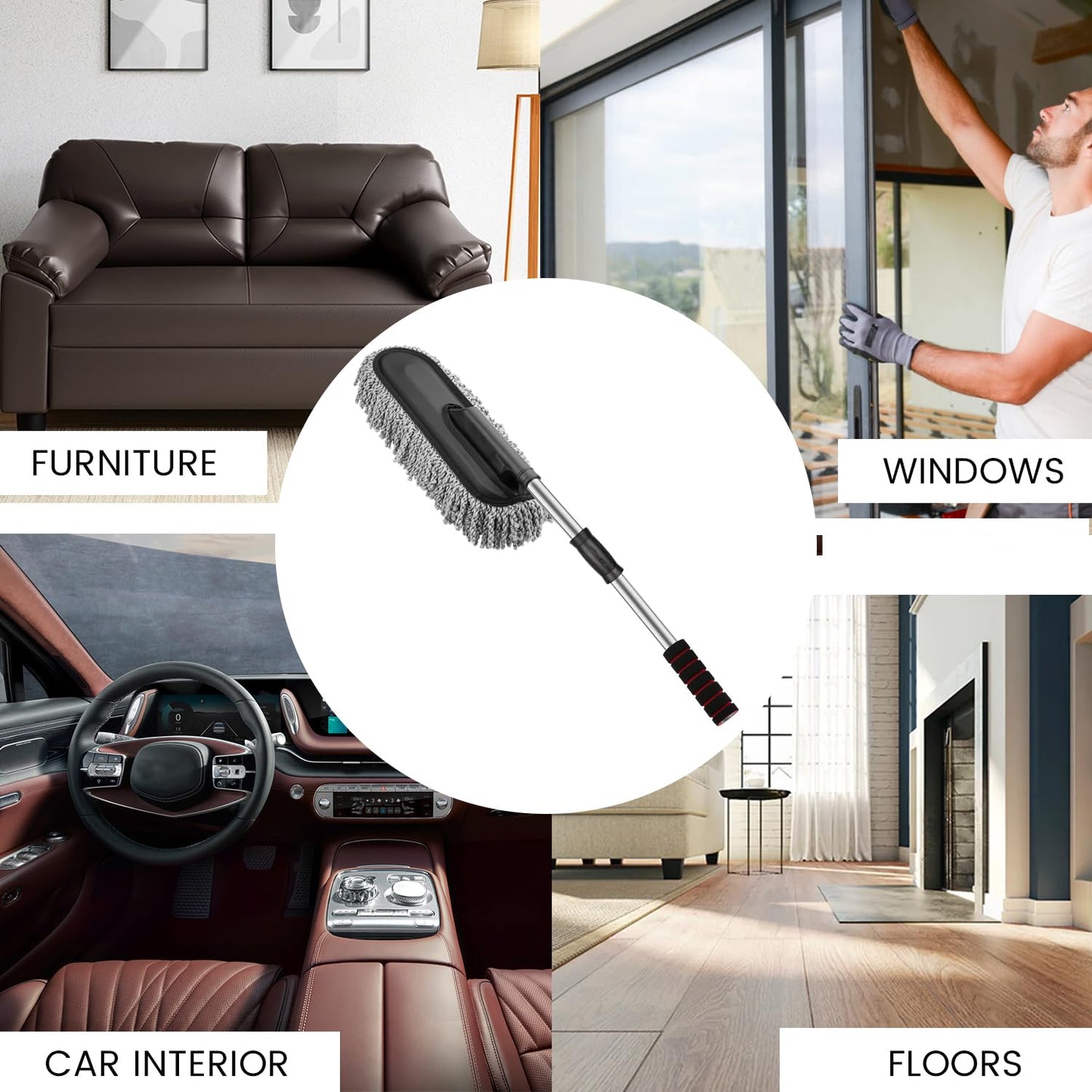 AllExtreme Soft Microfiber Car Duster Brush with Extendable Handle Wet