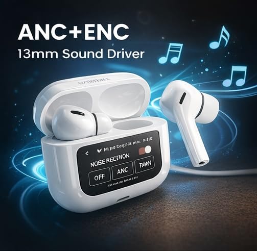 A9 Pro Bluetooth Air Pods Wireless with Touchscreen Case, Active ANC ENC for Calls
