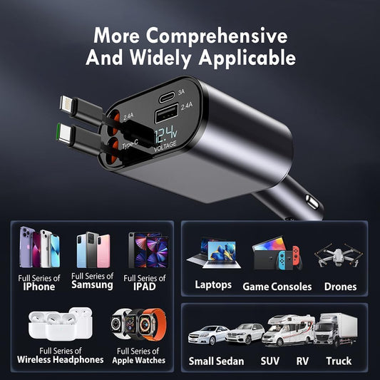 120W Fast Car Charger (2025 New Version) with 80CM Retractable Type-C