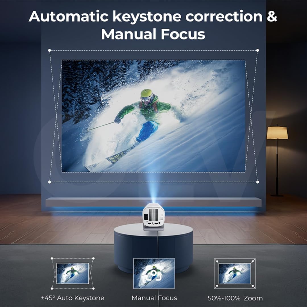 Portable Smart Mini Projector, 4K 1080P Full HD Supports Netflix, Prime and YouTube Etc.