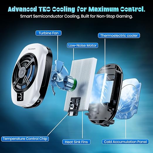 GameSir Phone Cooler for Gaming, Semiconductor Cooling Chip, 5000 RPM 7-Blade Fan