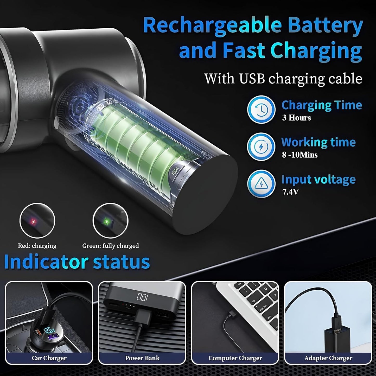 Portable Car Vacuum Cleaner 3 in 1 with Blower & Air Duster, Wireless Mini Vacuum Cleaner