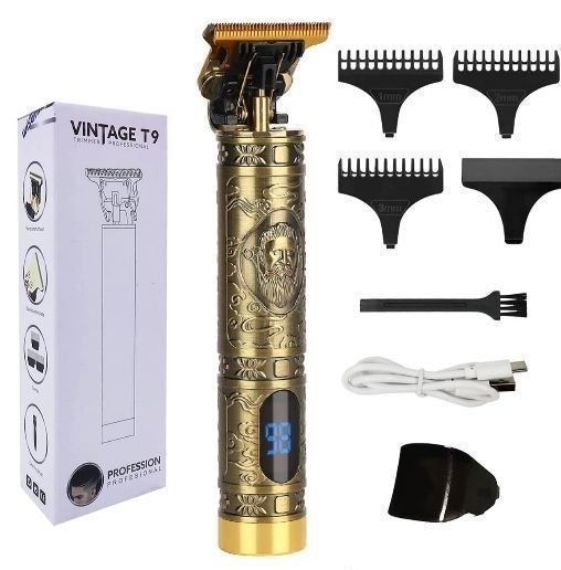 T9 Vintage Professional Hair Trimmer For Men –Golden Body,Cordless,4 Guide Combs