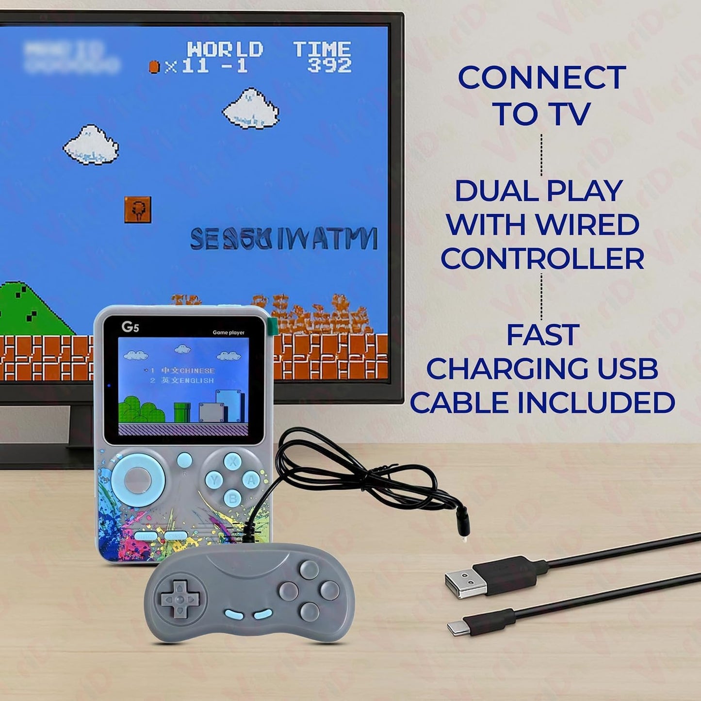 G5 500-in-1 Retro Handheld Game Console – 2 Player Classic TV-Compatible Game Box with Controller