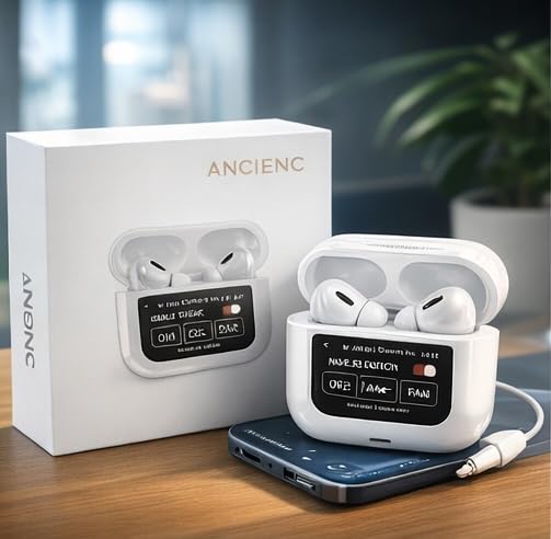 A9 Pro Bluetooth Air Pods Wireless with Touchscreen Case, Active ANC ENC for Calls