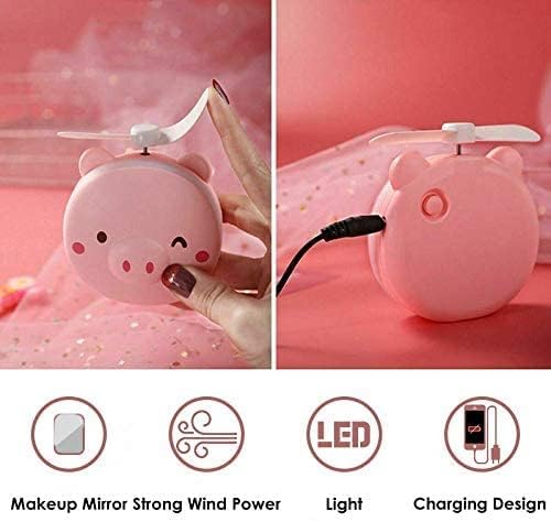 Piggy Mini Cosmetic Fan Mirror Light Handheld Portable Makeup Hand Mirror General Purpose