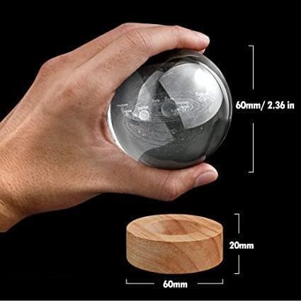 3D Saturn Crystal Ball Night Lamp, , Corded Electric Table Colorful LED 2.4 Inch Wooden Base Lamp