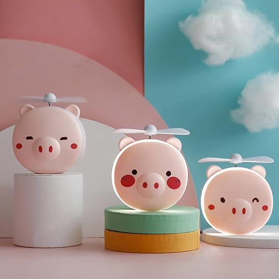 Piggy Mini Cosmetic Fan Mirror Light Handheld Portable Makeup Hand Mirror General Purpose