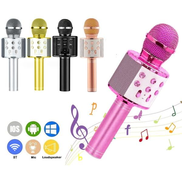 Bluetooth Wireless 4 in 1 Karaoke HiFi Speaker Microphone for Kids -Handheld Ws-858 -S