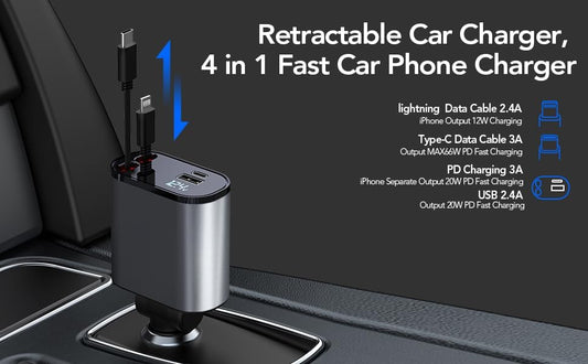 120W Fast Car Charger (2025 New Version) with 80CM Retractable Type-C