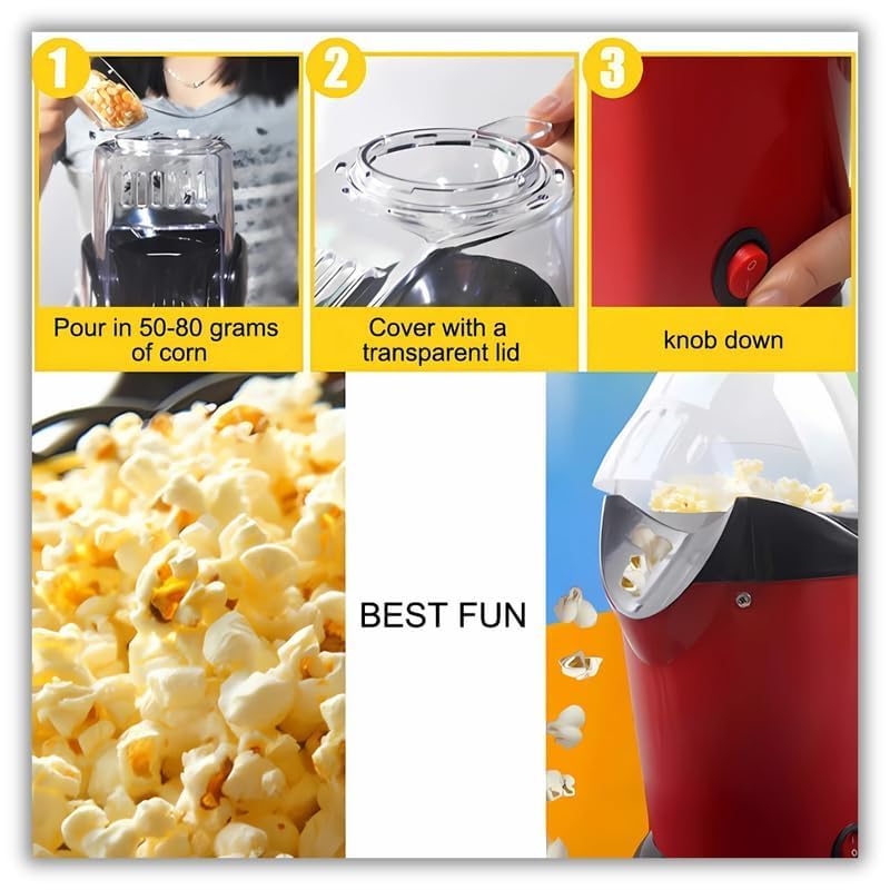 Electric Popcorn Maker Hot Air Popper Machine 1200W | Oil-Free, Healthy Snack Maker