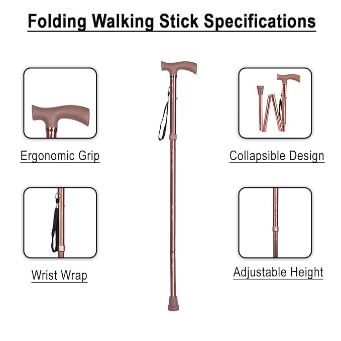 Dr Care 4 Folding Walking Stick for Old Age | Aluminum | Adjustable Height 85–95 cm