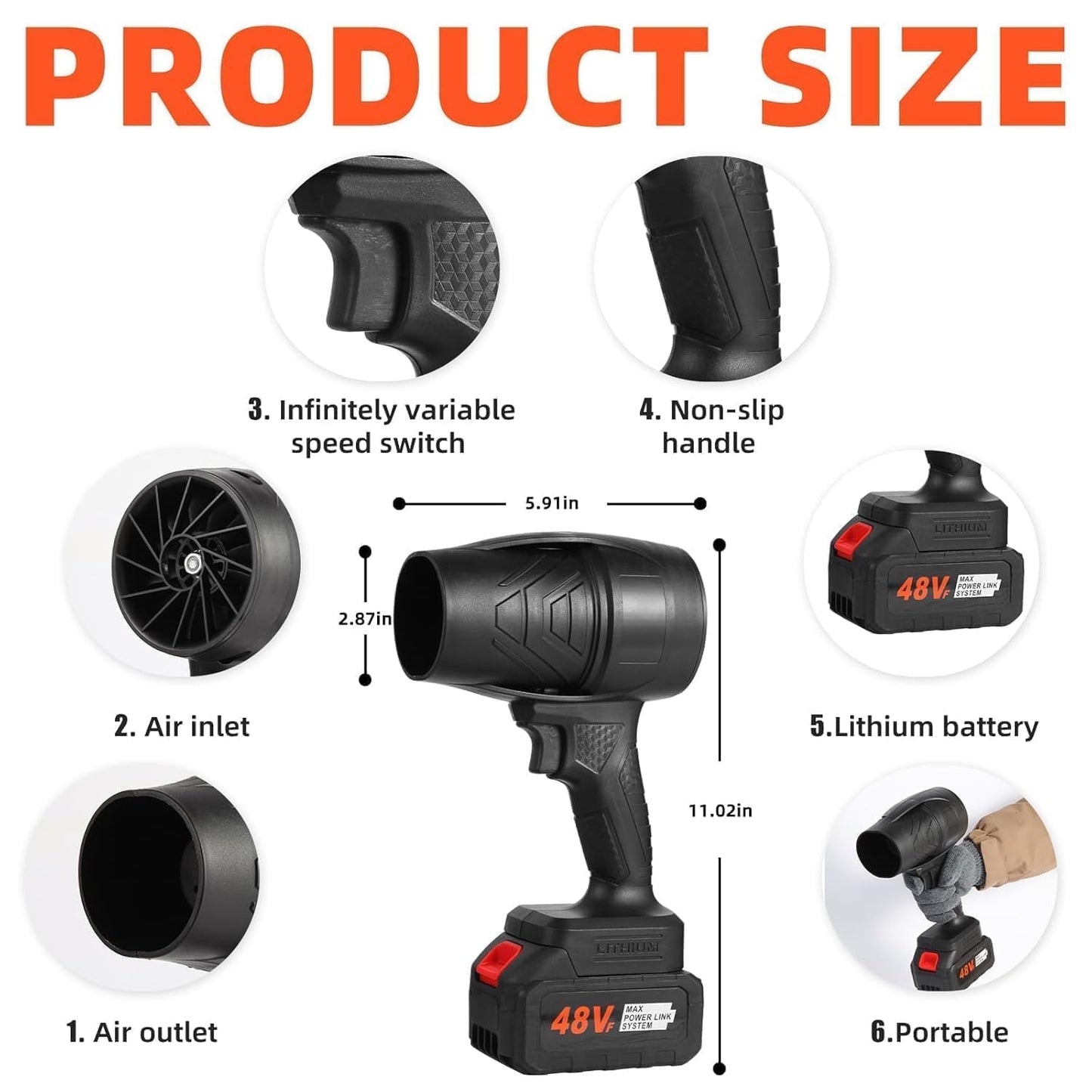 FAB Innovation Handheld Electric Portable Air Blower,Turbo Jet Blower Cordless 48V