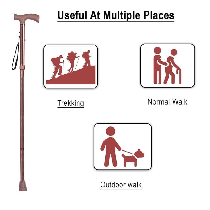 Dr Care 4 Folding Walking Stick for Old Age | Aluminum | Adjustable Height 85–95 cm