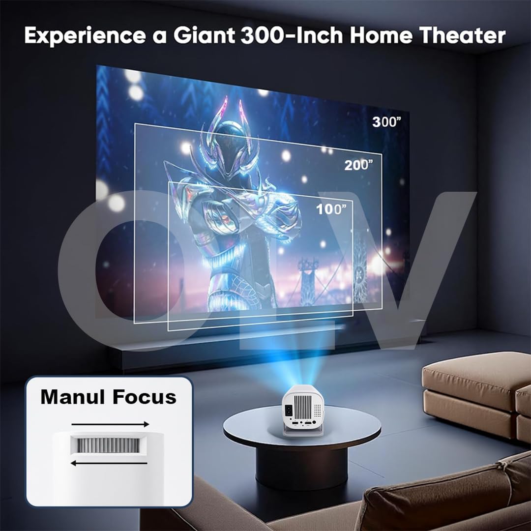 Portable Smart Mini Projector, 4K 1080P Full HD Supports Netflix, Prime and YouTube Etc.