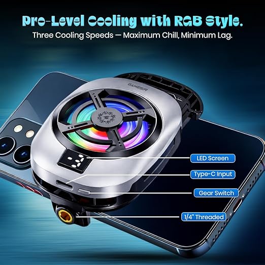 GameSir Phone Cooler for Gaming, Semiconductor Cooling Chip, 5000 RPM 7-Blade Fan