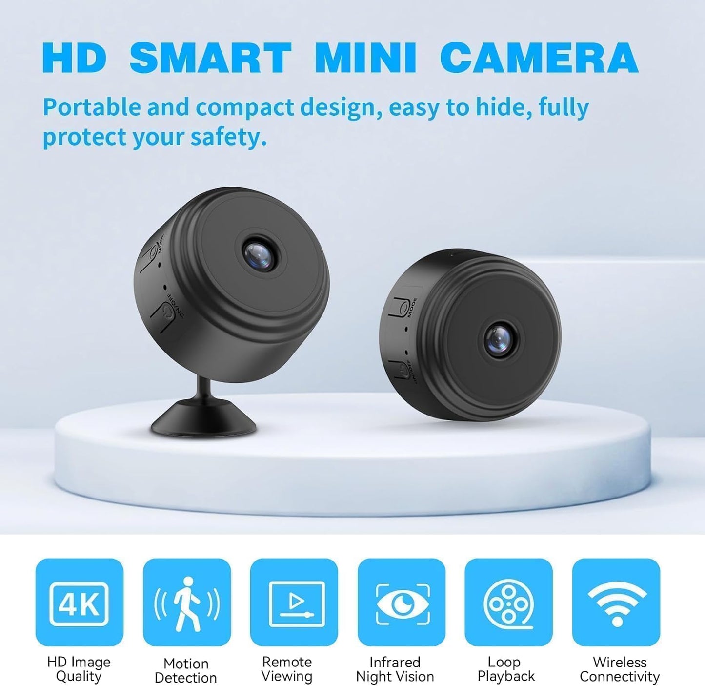 Mini WiFi Camera, WiFi, HD Night Vision, Remote Monitoring, Compact Security Cam, Black