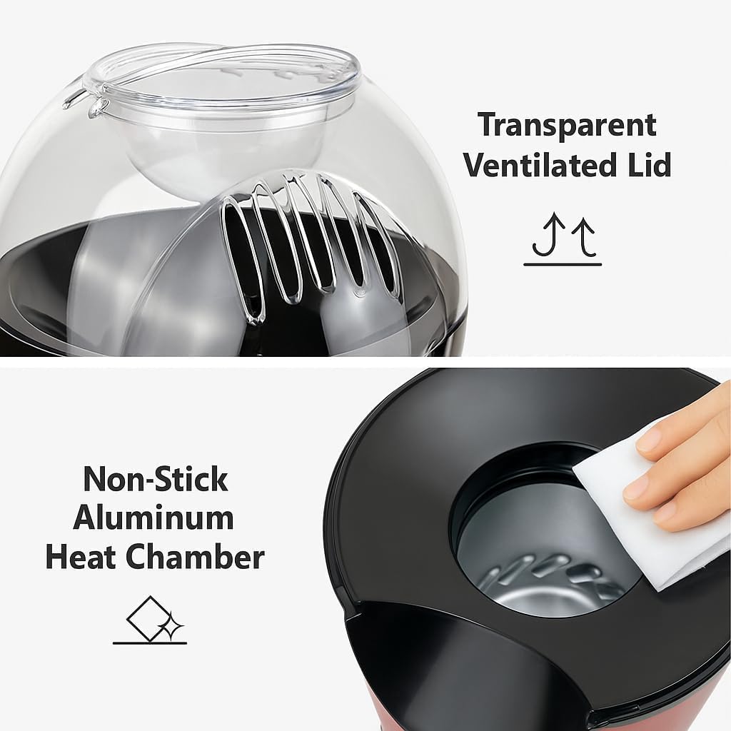 Electric Popcorn Maker Hot Air Popper Machine 1200W | Oil-Free, Healthy Snack Maker