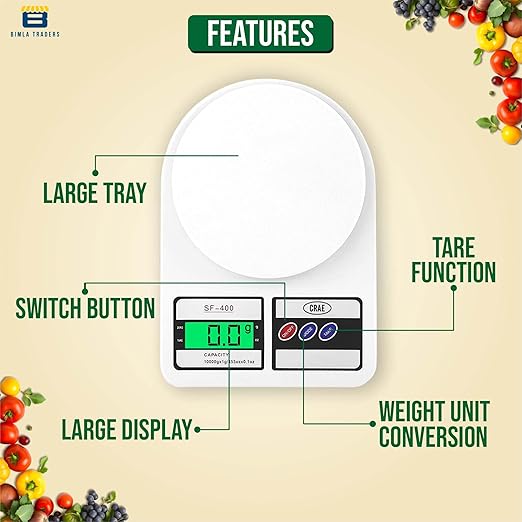 Digital Kitchen Scale Weighing Machine, Capacity: 10000g/10 kg, 3 Weighing Modes, White