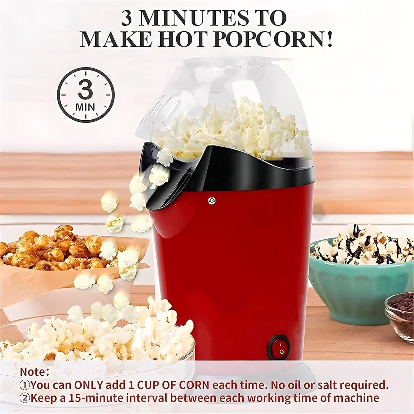Electric Popcorn Maker Hot Air Popper Machine 1200W | Oil-Free, Healthy Snack Maker