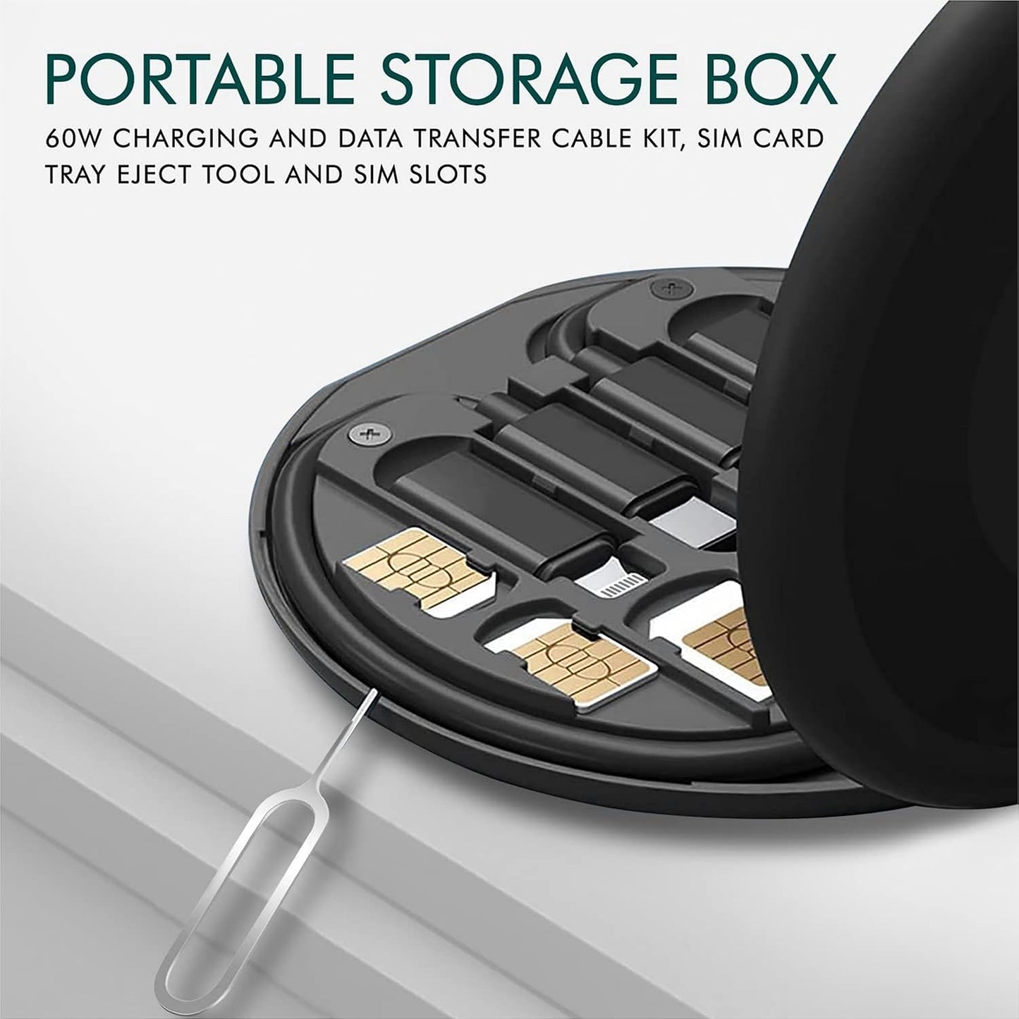 All in One 60W USB Fast Charging Travel Data Cable Set Type C, Lightening