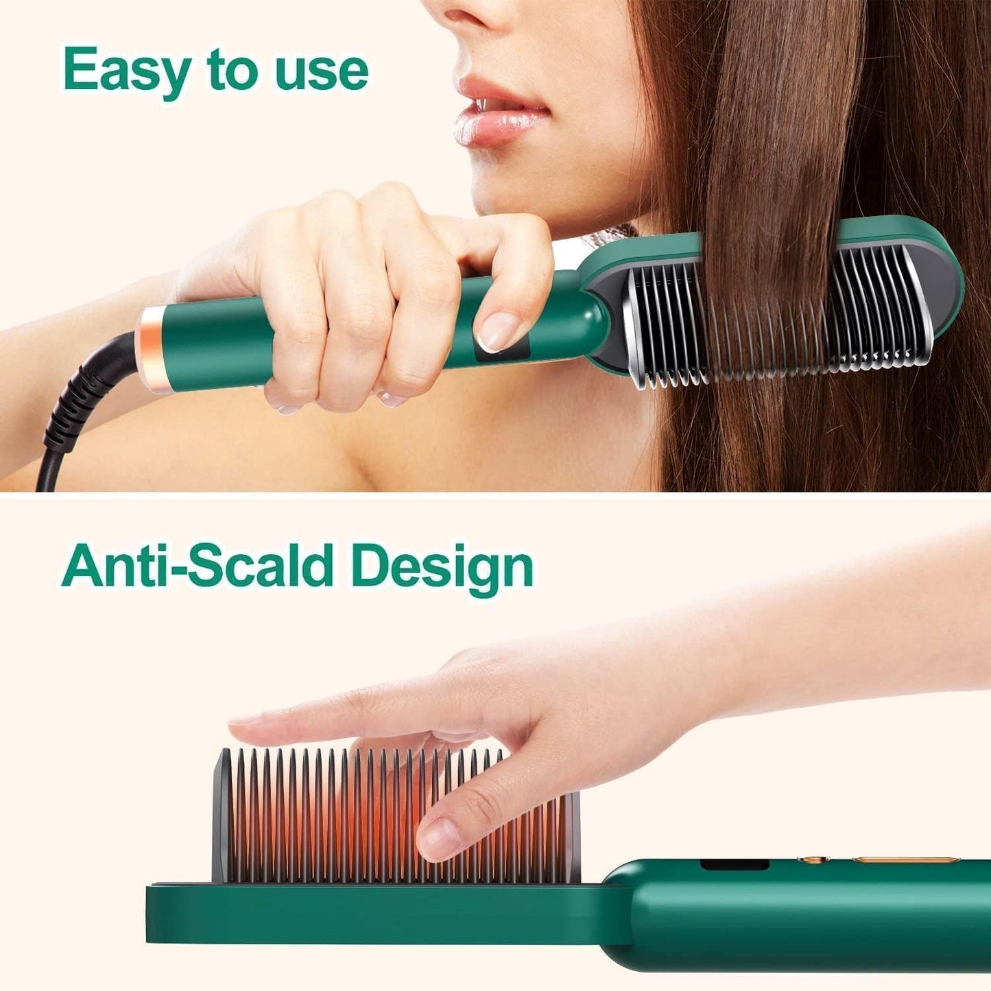 Hair Straightener Brush Comb - Fast Hair Straightening Comb Electric Hot Brush PTC Heating