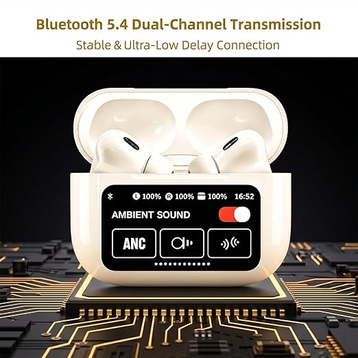 A9 Pro Bluetooth Air Pods Wireless with Touchscreen Case, Active ANC ENC for Calls