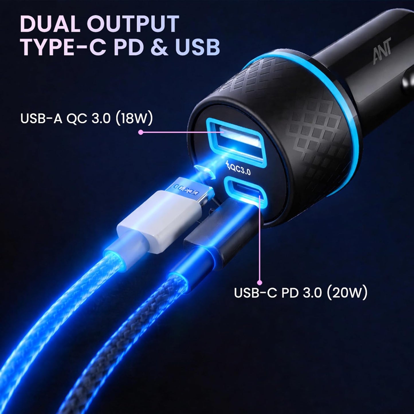 Car Fast Charging Adapter 20 38W Dual Port USB-C Car Charger