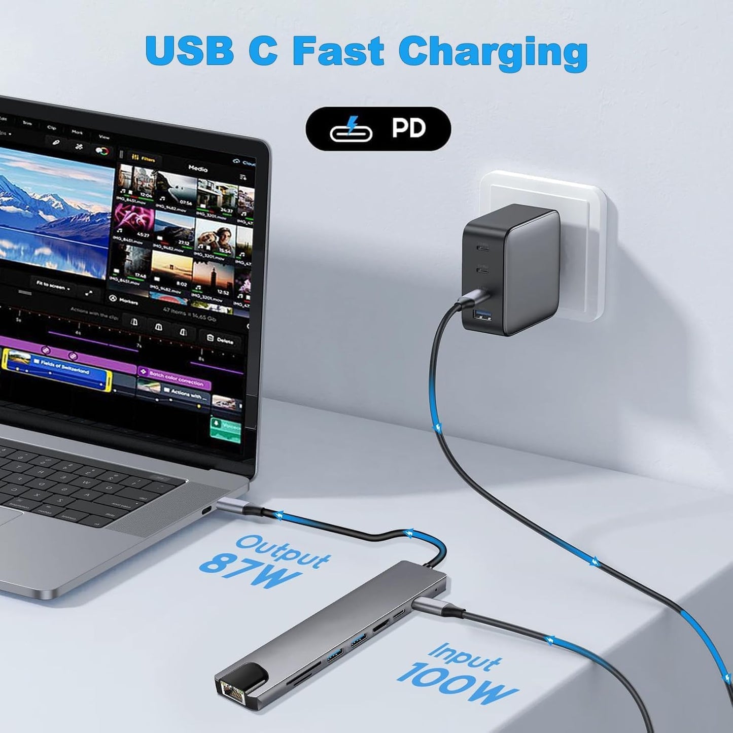 USB-C HUB, 8 in 1 USB C Adapter with 4K HDMI, 100W PD, USB C Port, USB 3.0
