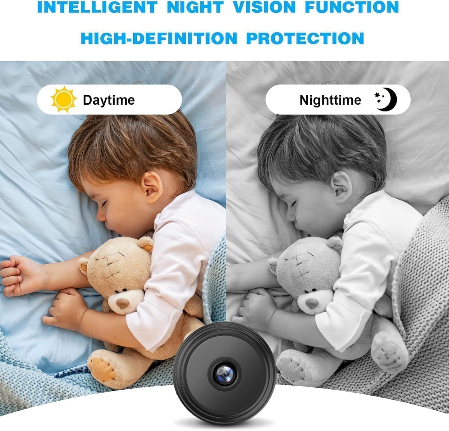Mini WiFi Camera, WiFi, HD Night Vision, Remote Monitoring, Compact Security Cam, Black