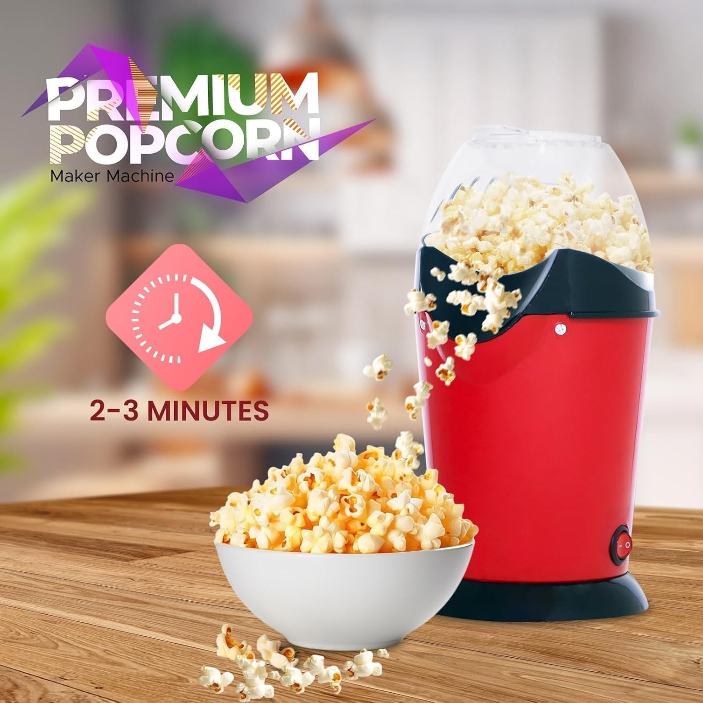 Electric Popcorn Maker Hot Air Popper Machine 1200W | Oil-Free, Healthy Snack Maker