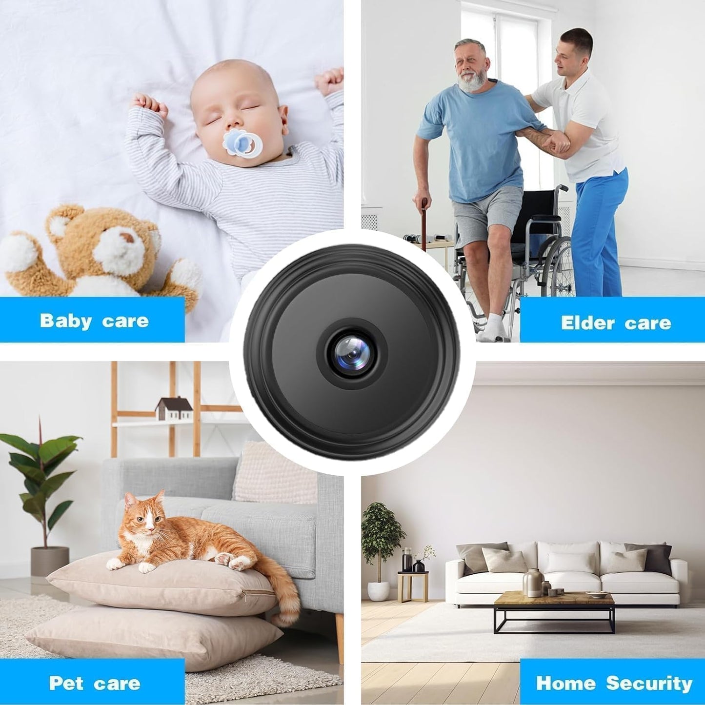 Mini WiFi Camera, WiFi, HD Night Vision, Remote Monitoring, Compact Security Cam, Black