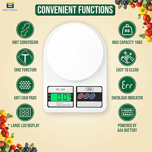 Digital Kitchen Scale Weighing Machine, Capacity: 10000g/10 kg, 3 Weighing Modes, White