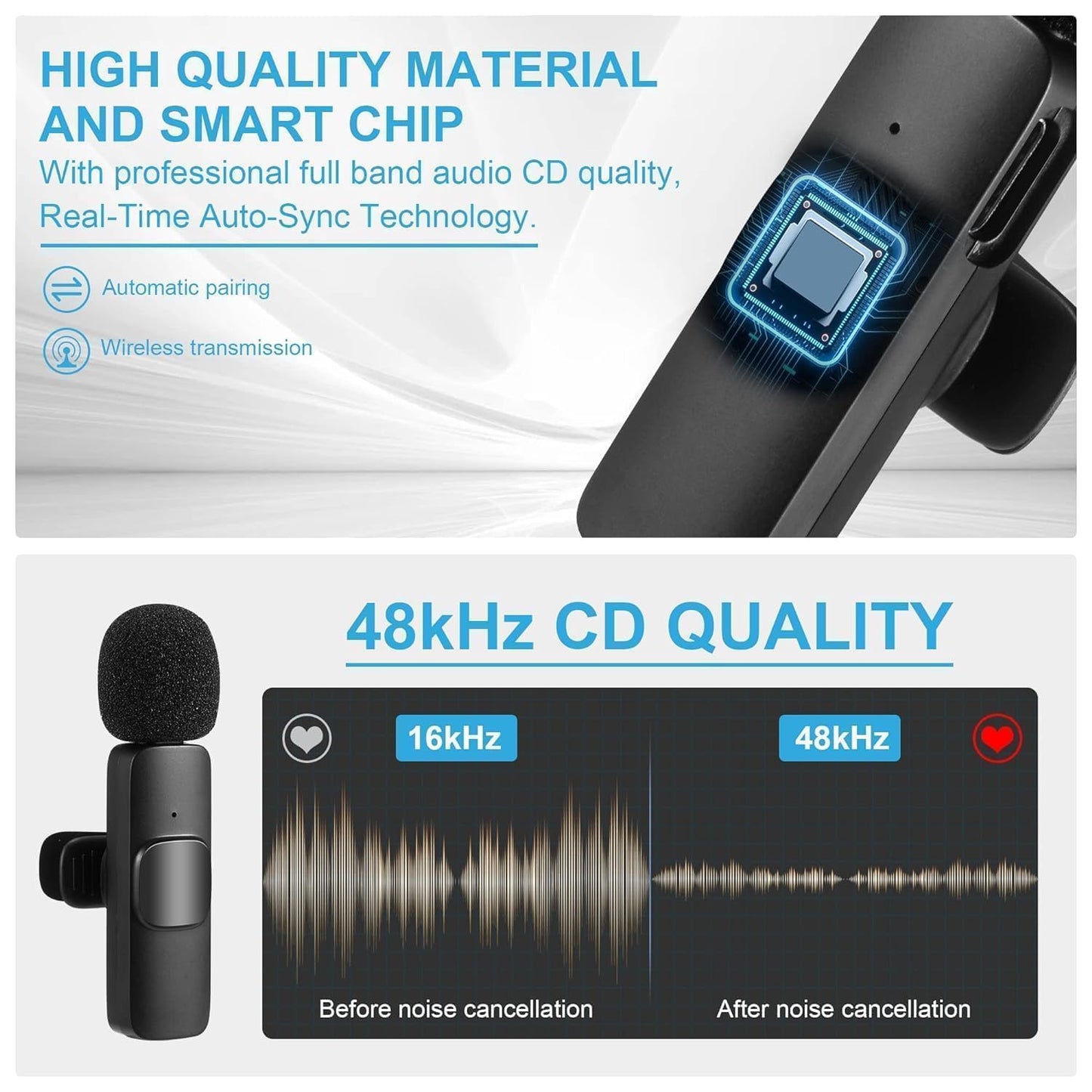 Wireless Microphone for Mobile & Camera |Clip-On Collar Mic