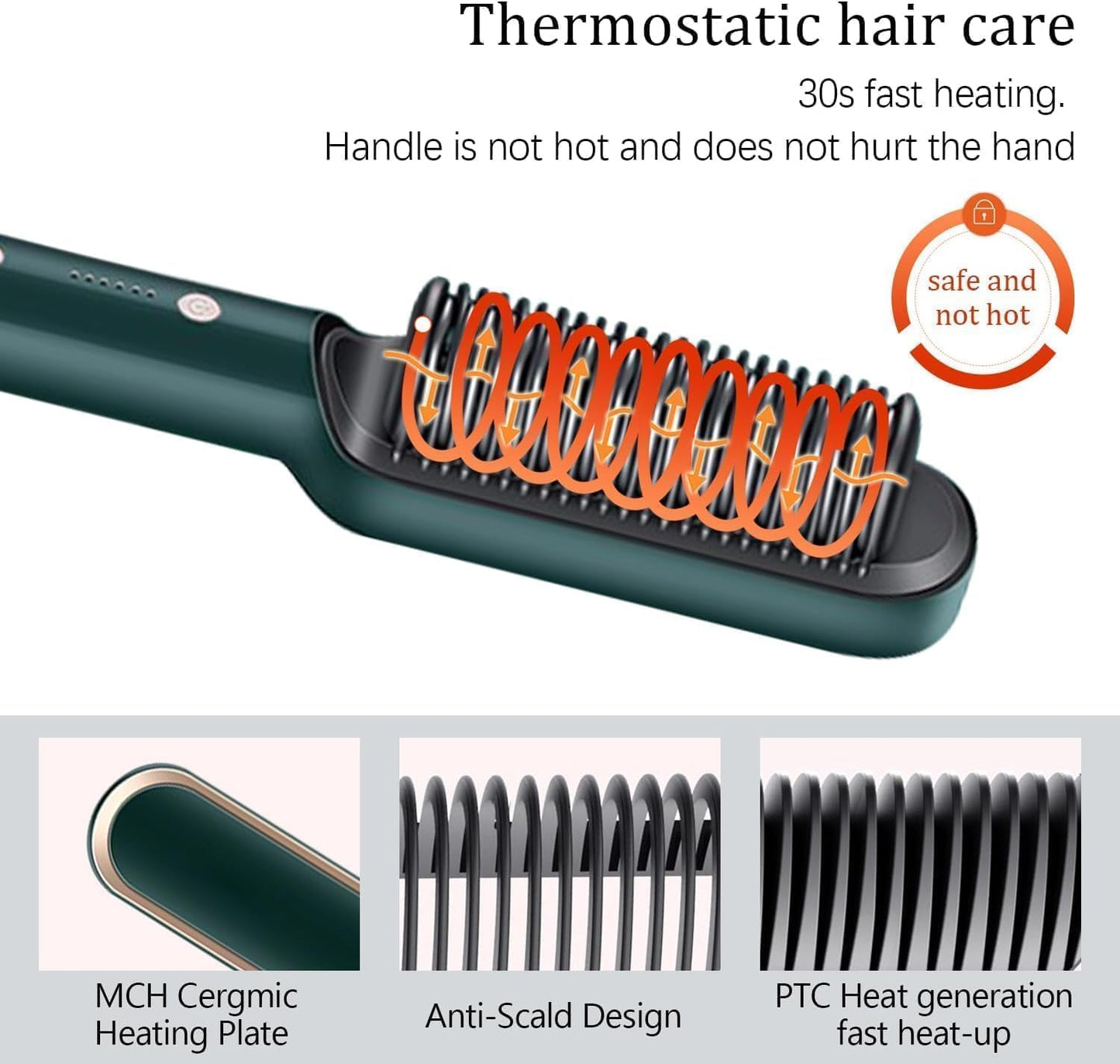 Hair Straightener Brush Comb - Fast Hair Straightening Comb Electric Hot Brush PTC Heating