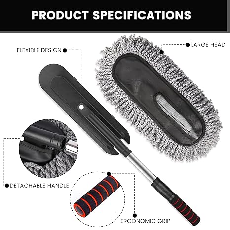 AllExtreme Soft Microfiber Car Duster Brush with Extendable Handle Wet