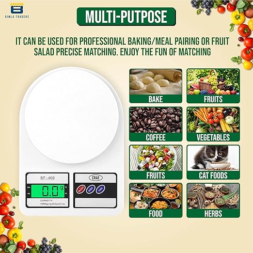 Digital Kitchen Scale Weighing Machine, Capacity: 10000g/10 kg, 3 Weighing Modes, White