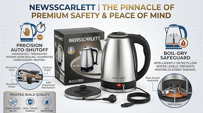 Electric Kettle 2L | 1500 Watts | Stainless Steel Hot Water portable Electric Kettle for Home