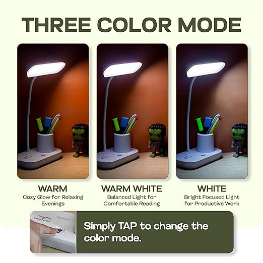 WEIRD WOLF Rechargeable Study Table Lamp for Study Room | 3 Colour